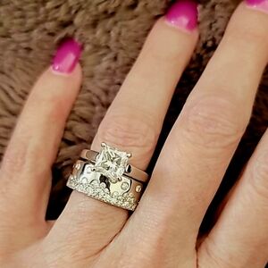 Elegant Sterling Silver 2 Ct. PREMIUM Princess Cut Moissanite Wedding Ring Set